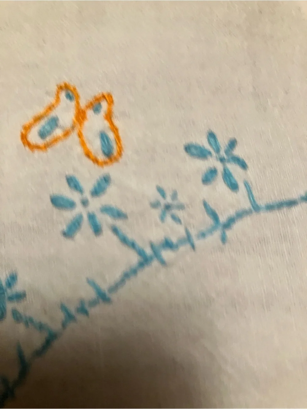 Vintage Embroidered Tea Towel Blue & Yellow